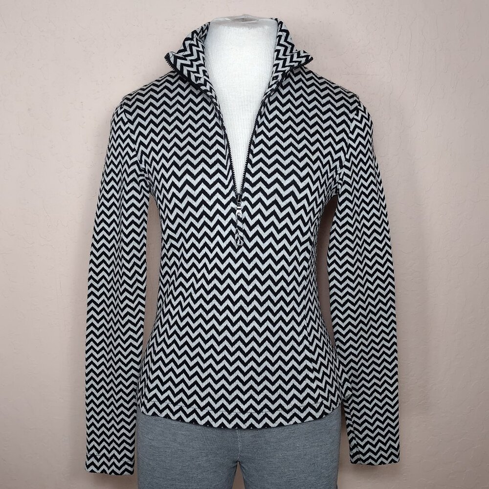 Black & White Long Sleeve Quarter Zip Mock Neck - Picture 3 of 16